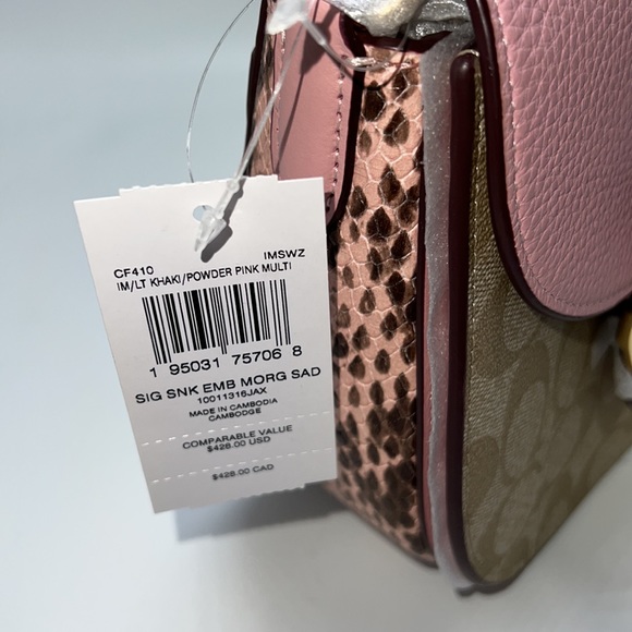 💖 NWT COACH SADDLE BAG IN PINK AND SNAKE-EMBOSSED LEATHER - Picture 14 of 14